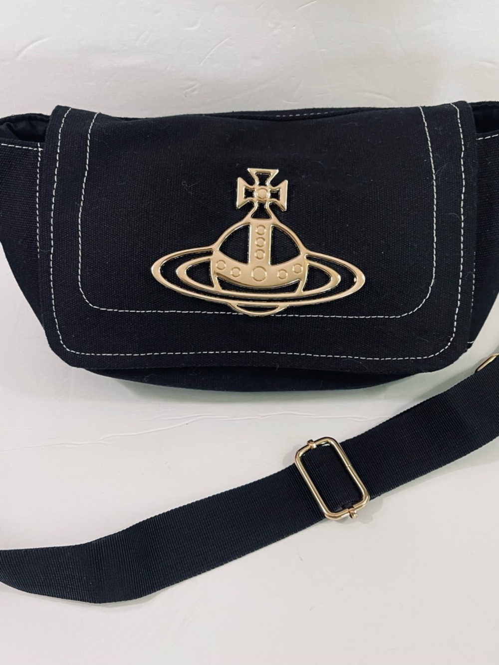 Black Crossbody with Gold Orb Emblem